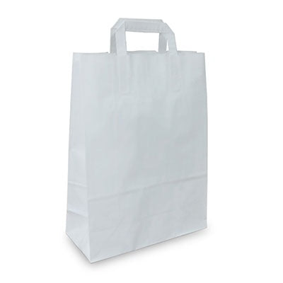 SHOPPER IN CARTA BIANCA CON MANICO A PATTINA RINFORZATO E SOFFIETTO LATERALE - 24+10 cm × 32 cm (Altezza) - 50 PEZZI