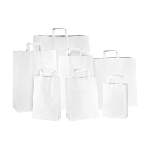 SHOPPER IN CARTA KRAFT BIANCA MANICO PIATTO - VARIE DIMENSIONI E FORMATI