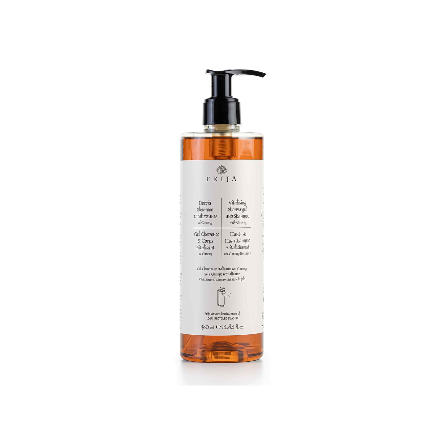 DOCCIA SHAMPOO GINSENG POMPA INVIOLABILE LINEA PRIJA - DETERGENTE VITALIZZANTE CORPO E CAPELLI AL GINSENG - SCATOLA 18 FLACONI da 380 ml