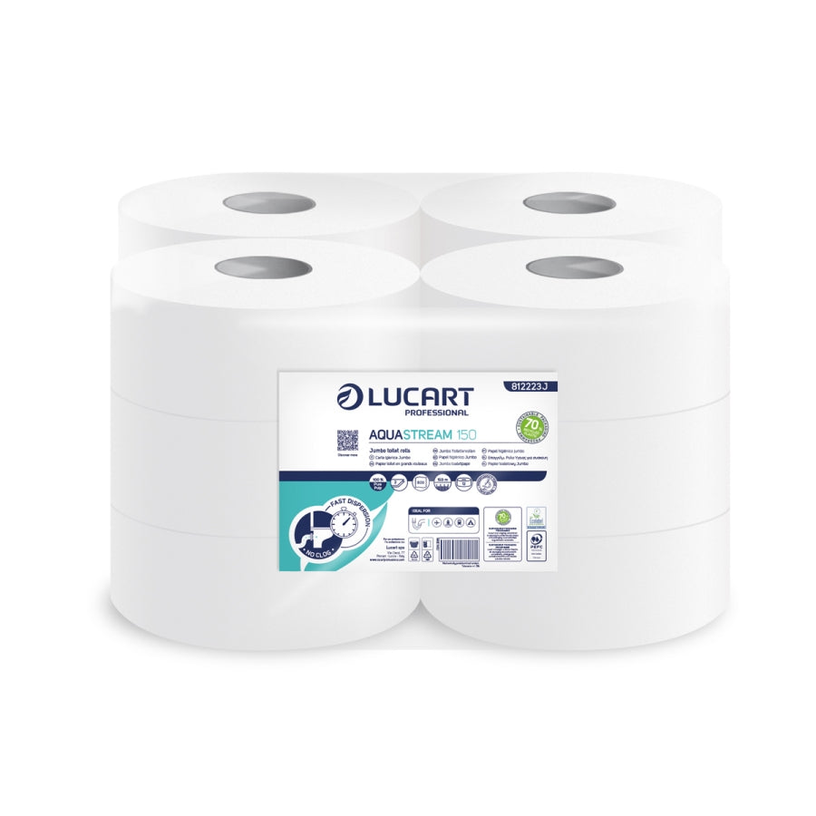 CARTA IGIENICA MINI JUMBO AQUASTREAM 150 ECOLABEL 2V MT.150 - Confezione da 12 PZ.