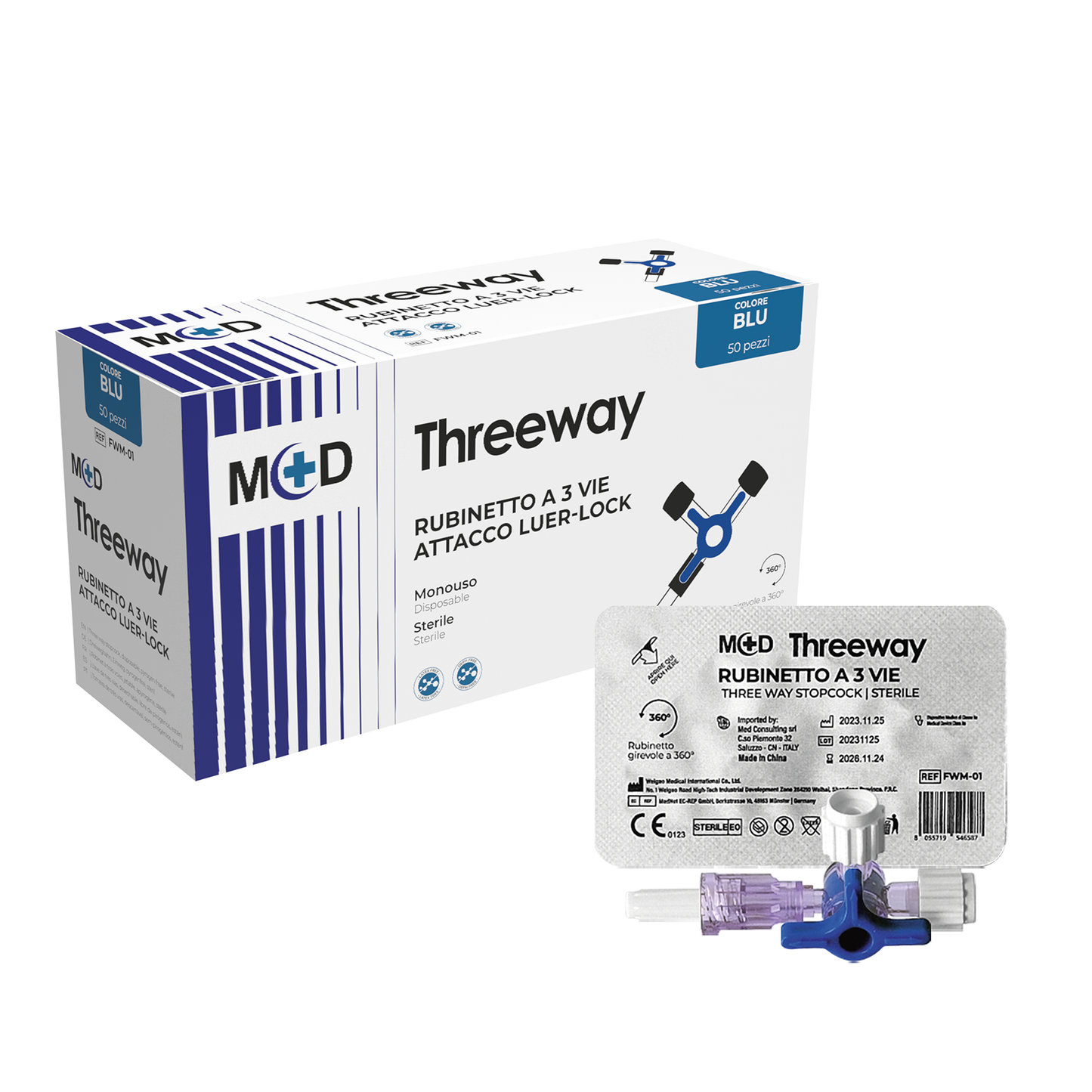 THREEWAY - Rubinetto a 3 vie - Confezione da 50 pezzi - Vari formati