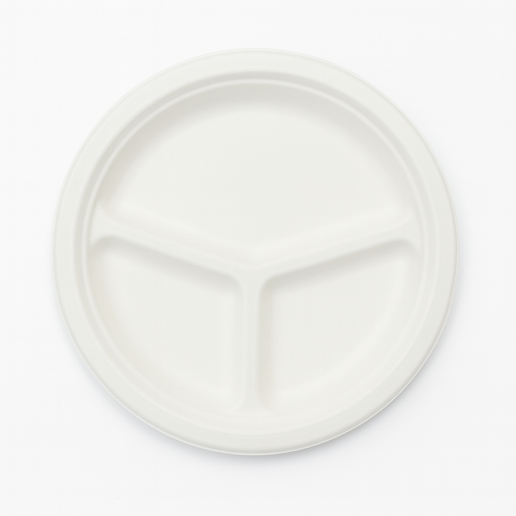 PIATTO ROTONDO TRISCOMPARTO IN POLPA BIANCO CM.26 CF.50 PZ.