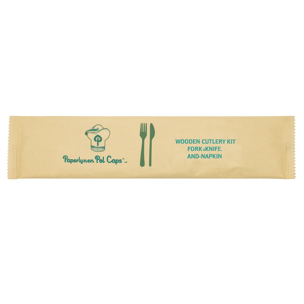 PAPERLYNEN - KIT LEGNO FORCHETTA+COLTELLO+TOVAGLIOLO 33X33 CM.22X22 CF.50 PZ.