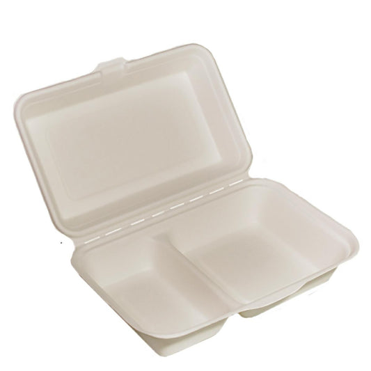 10 confezioni da 50 Conchiglie portavivande in polpa da 1000 ml 2 scomparti