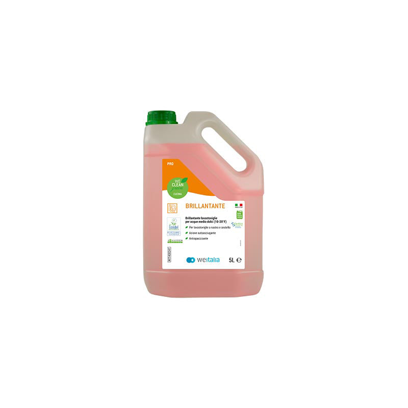 WE CLEAN GREEN BRILLANTANTE ECOLABEL lt 5 Brillantante liquido acido ad azione brillantante ed autoasciugante.
