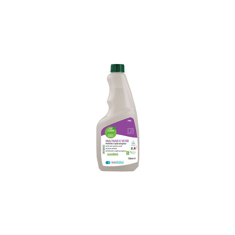 WE CLEAN GREEN MULTIUSO E VETRI ECOLABEL ml 750 Detergente agrumato pronto all'uso per vetri, specchi, porte, oggetti e superfici in cristallo, porcellana e formica.