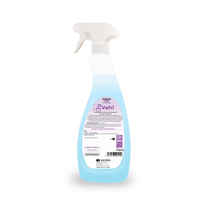 FAST & GO VETRI - DETERGENTE MULTIUSO PROFESSIONALE PER SPECCHI E VETRI - Spruzzatore da 750 ml