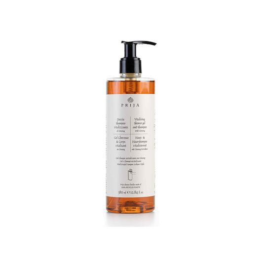 DOCCIA SHAMPOO GINSENG POMPA INVIOLABILE LINEA PRIJA - DETERGENTE VITALIZZANTE CORPO E CAPELLI AL GINSENG - SCATOLA 18 FLACONI da 380 ml