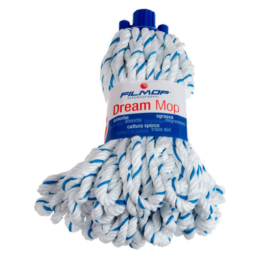 DREAM MOP RICAMBIO MICROFIBRA BIANCO BLU ATTACCO PVC BLU A VITE GR.350