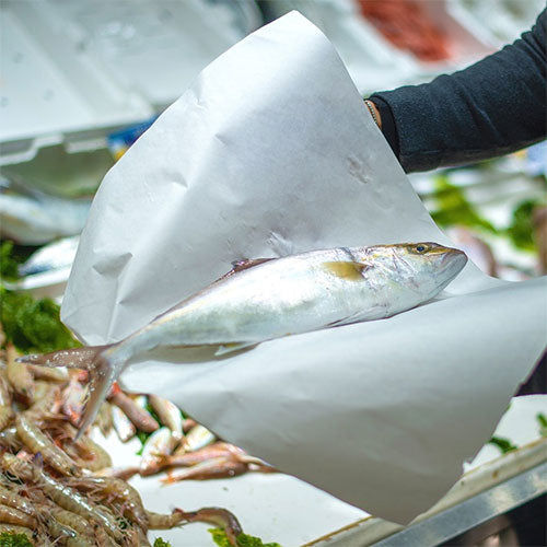 CARTA VEGETALE ROMAT BIANCA IN FOGLI PER ALIMENTI UMIDI, PESCE E FORMAGGI - VARIE DIMENSIONI