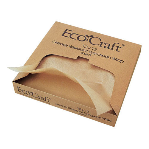 CARTA KRAFT ANTIGRASSO PER ALIMENTI CALDI E UNTI IN FOGLI IN BOX DISPENSER DA 1000 PEZZI 35,5x35,5 cm