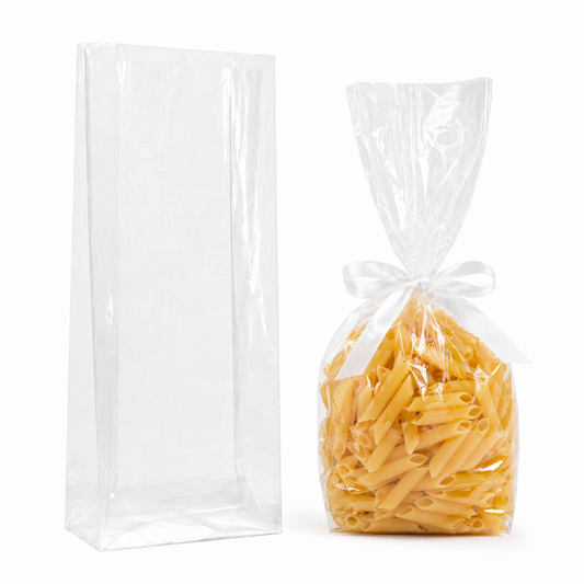 SACCHETTO IN POLIPROPILENE TRASPARENTE PER ALIMENTI CON FONDO QUADRO - VARIE DIMENSIONI
