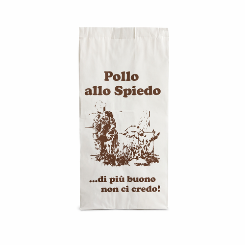 SACCHETTO ROSTICCERIA IN CARTA CON STAMPA POLLO ALLO SPIEDO  - VARIE DIMENSIONI