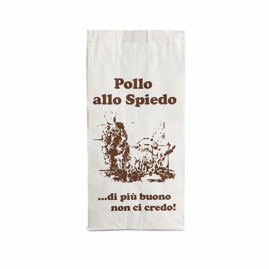 SACCHETTO ROSTICCERIA IN CARTA CON STAMPA POLLO ALLO SPIEDO  - VARIE DIMENSIONI