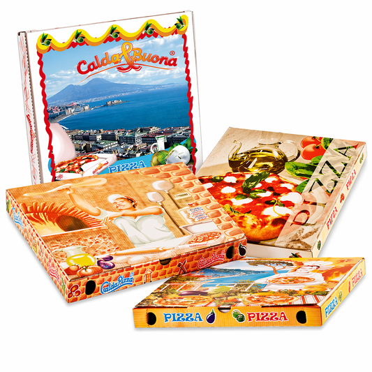 "SCATOLA PIZZA TAKE AWAY CON IMMAGINE "BUON APPETITO" - 33x33x2,8 cm -CONFEZIONE 100 PEZZI