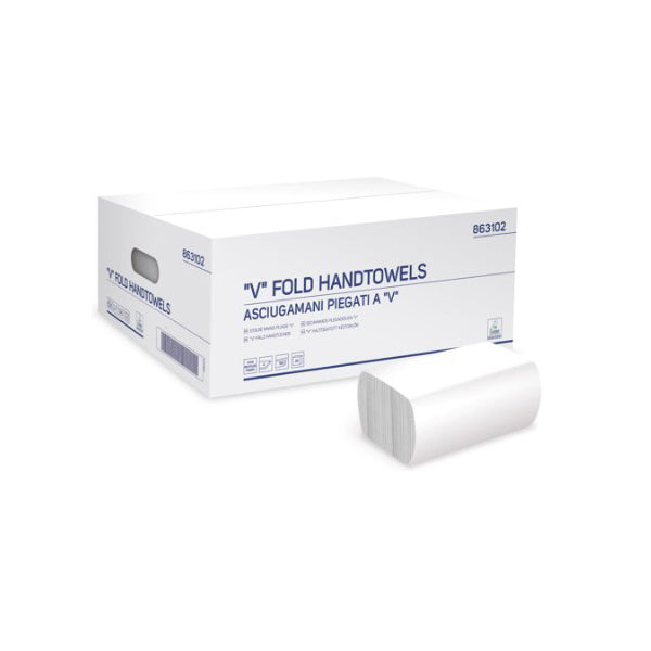 ASCIUGAMANI PIEGATI A "V" 2 VELI ECOLABEL - 20 CONF. da 190 PZ (Tot. 3800 PZ)