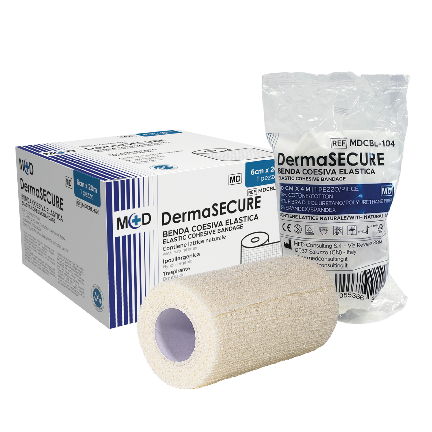 DERMASECURE LATEX - BENDA COESIVA ELASTICA CON LATTICE - 6 cm x 4 m - Confezione da 1 pezzo