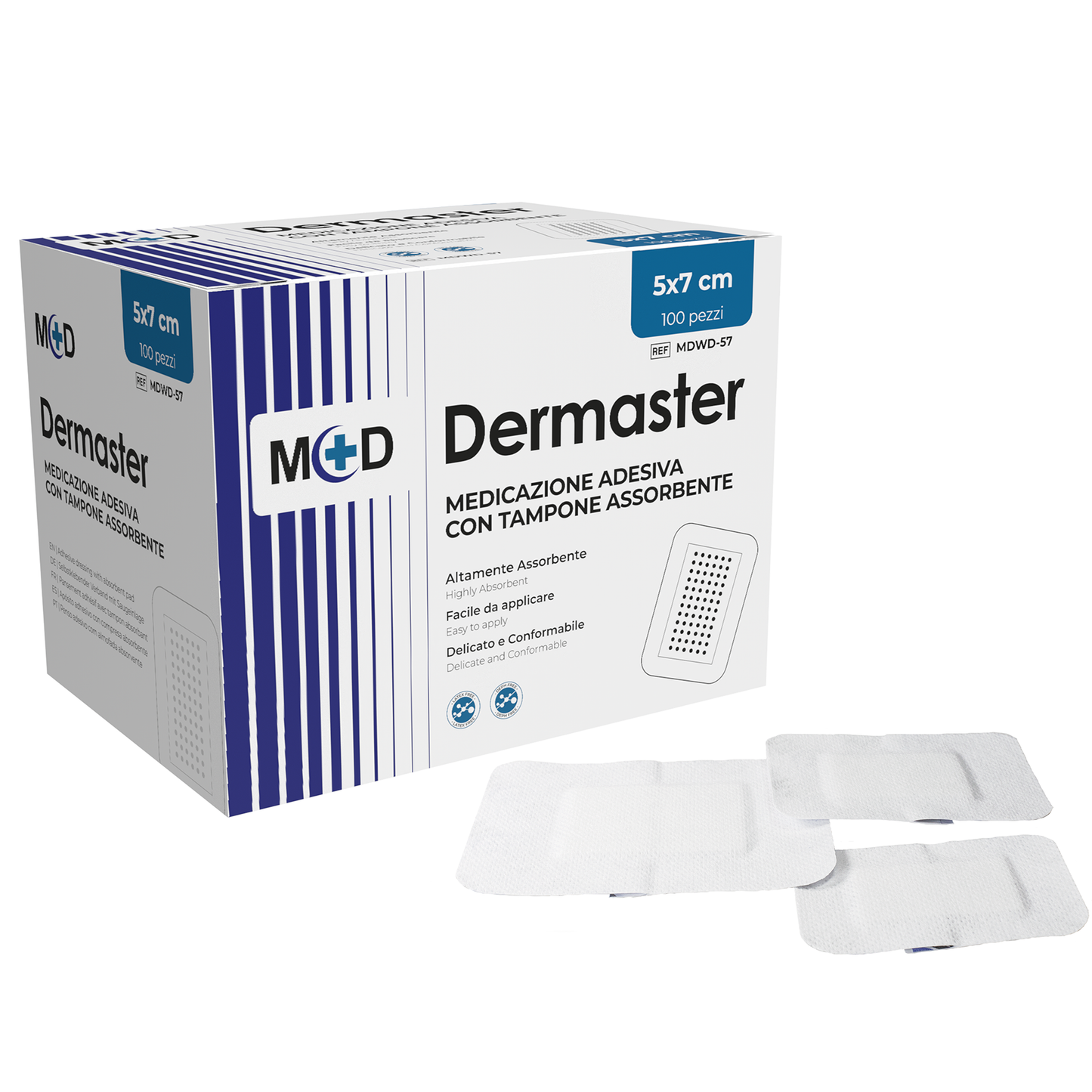 DERMASTER - Medicazione adesiva con tampone centrale assorbente - Diversi formati - Confezione da 100 pezzi