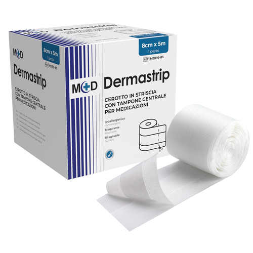 DERMASTRIP ROLL - Cerotto in striscia con tampone centrale - 8 cm x 5 m - Conezione da 1 pezzo