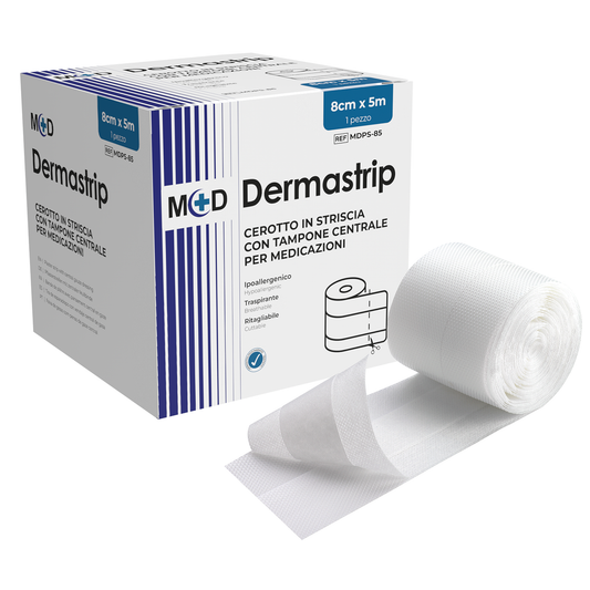 DERMASTRIP ROLL - Cerotto in striscia con tampone centrale - 8 cm x 5 m - Conezione da 1 pezzo