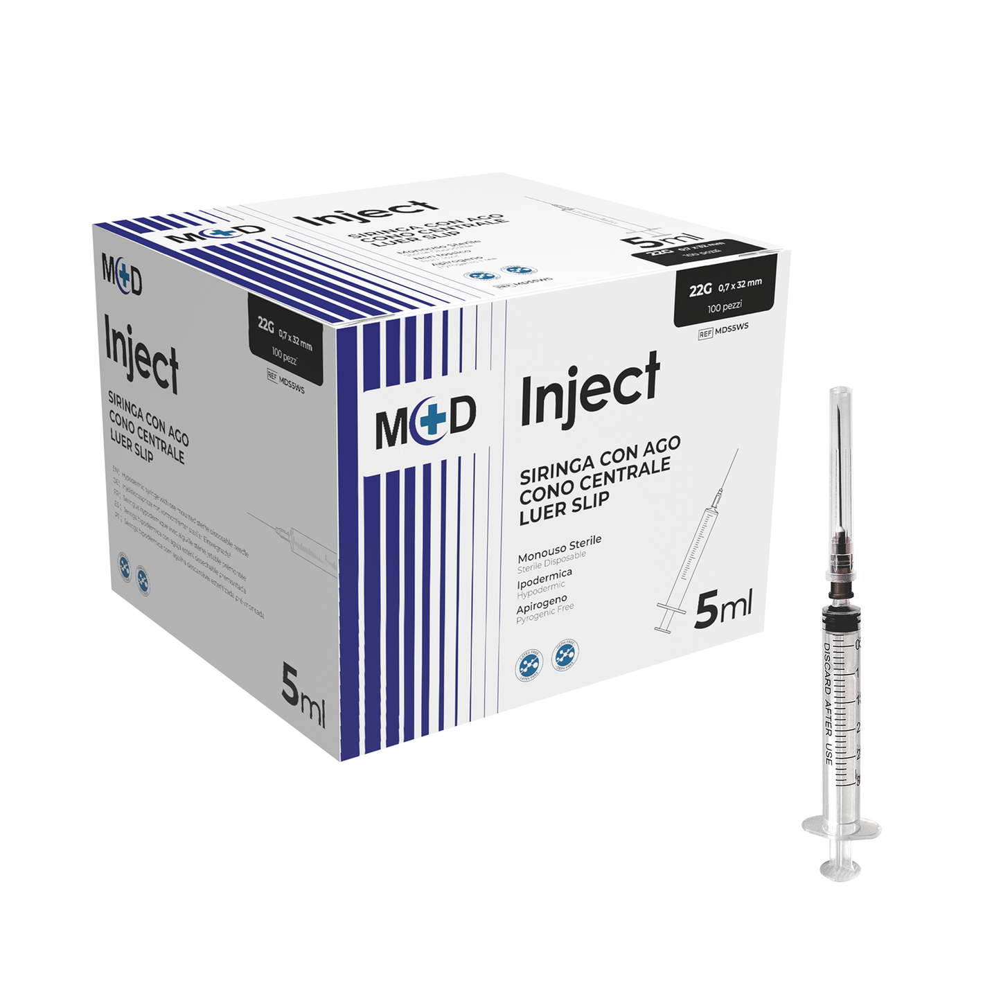 INJECT CON AGO - Siringa ipodermica con ago. Cono centrale luer slip. Vari formati - Confezione da 100 pezzi