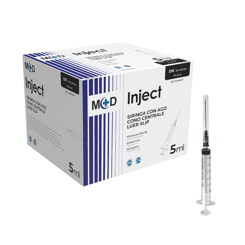 INJECT CON AGO - Siringa ipodermica con ago. Cono centrale luer slip. Vari formati - Confezione da 100 pezzi
