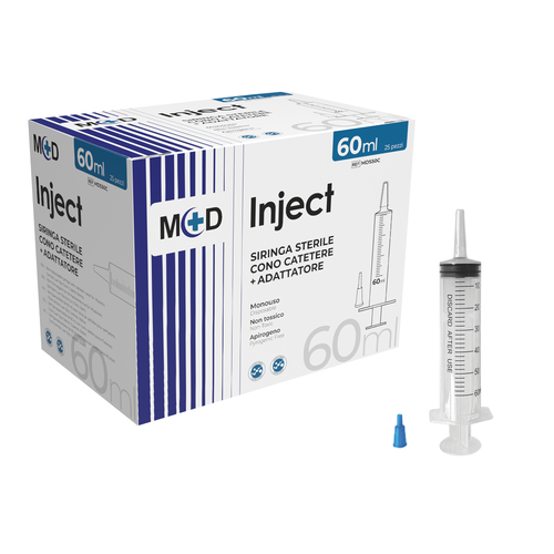 INJECT CONO CATETERE - Siringa monouso con cono catetere per infusioni Vari formati - Confezione da 25 pezzi