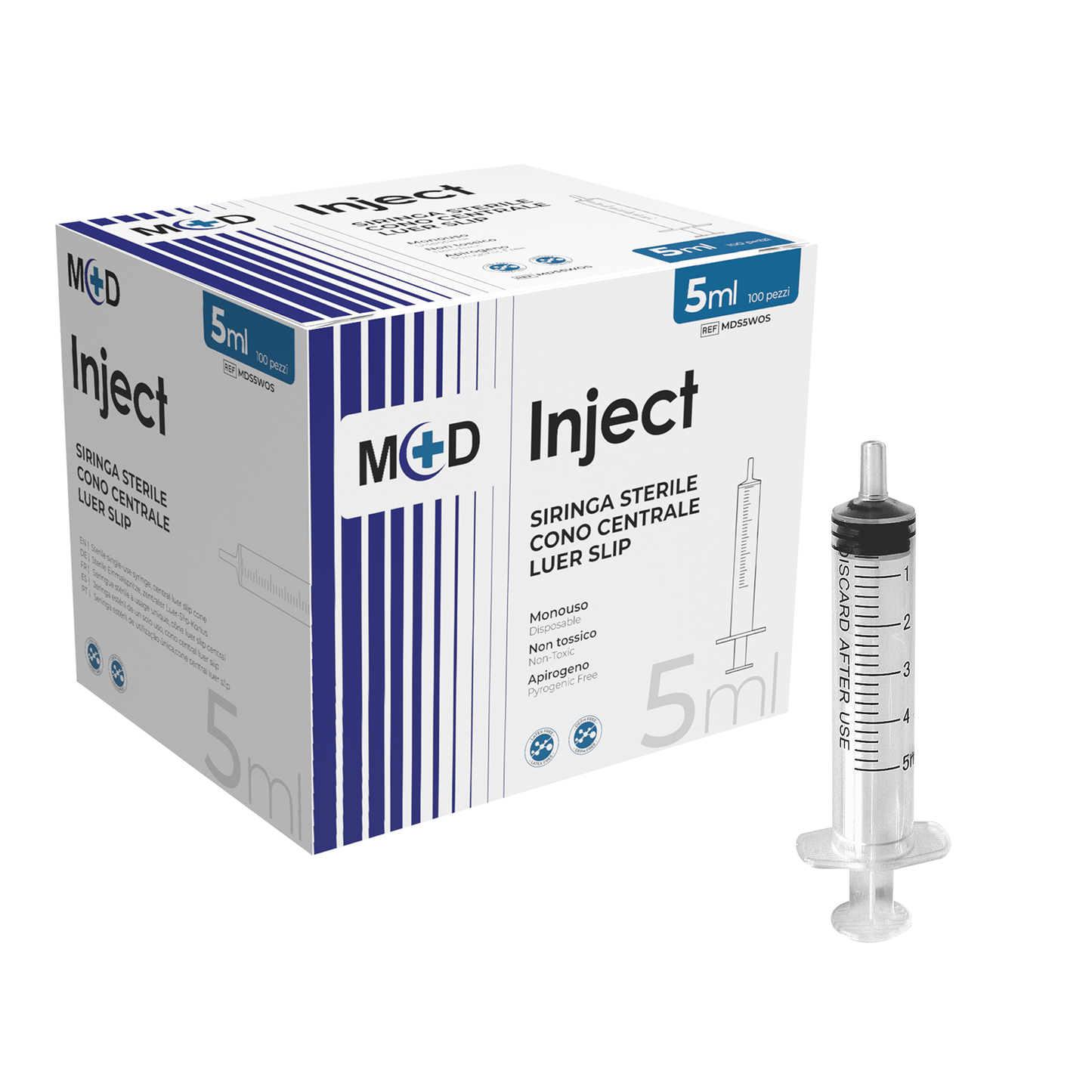 INJECT LUER SLIP CENTRALE - Siringa monouso sterile con cono luer slip. Vari formati - Confezione da 100 pezzi