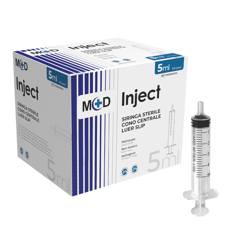 INJECT LUER SLIP CENTRALE - Siringa monouso sterile con cono luer slip. Vari formati - Confezione da 100 pezzi