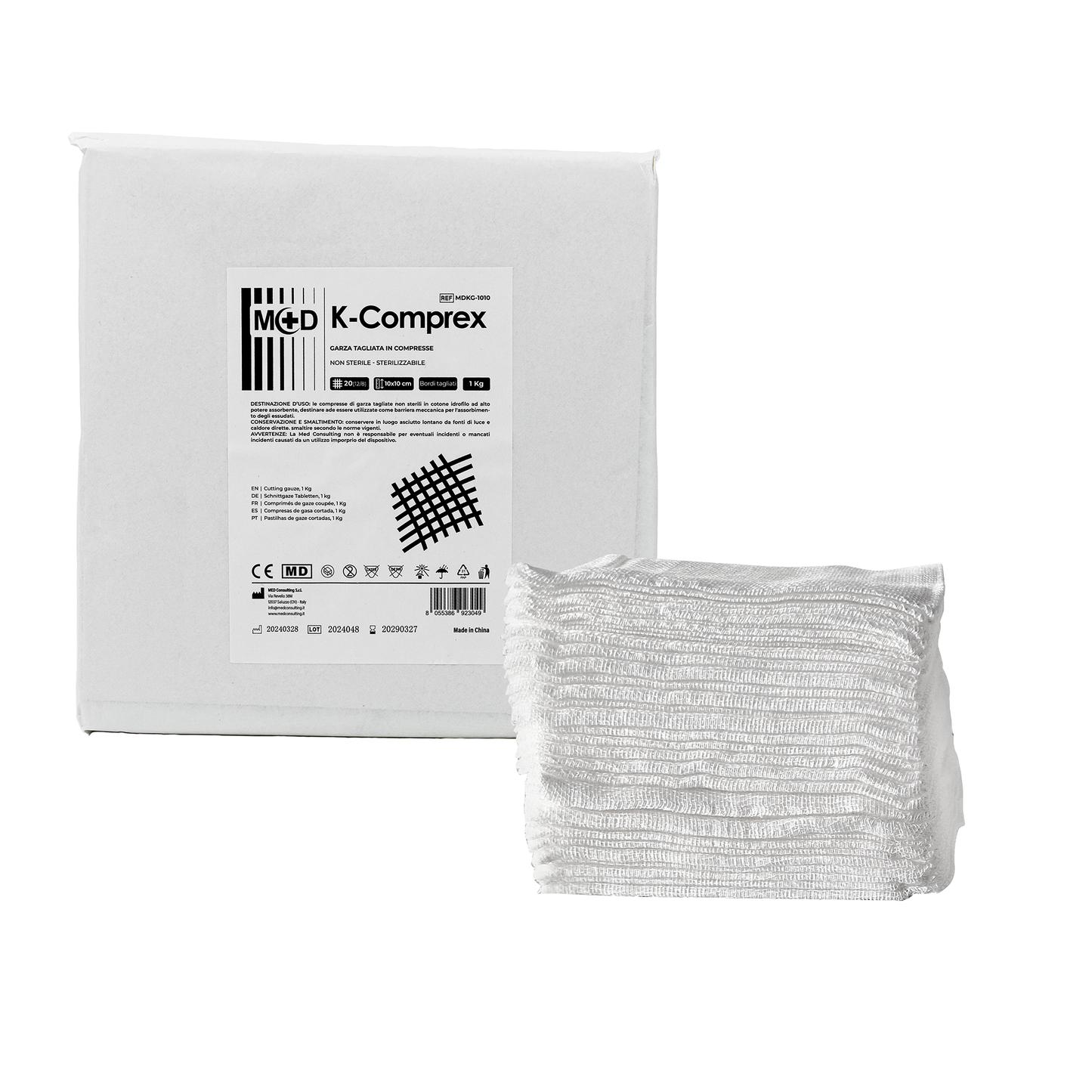 K-COMPREX - Compresse di garza idrofila confezionate a kg - Box da 1 kg - Diversi formati