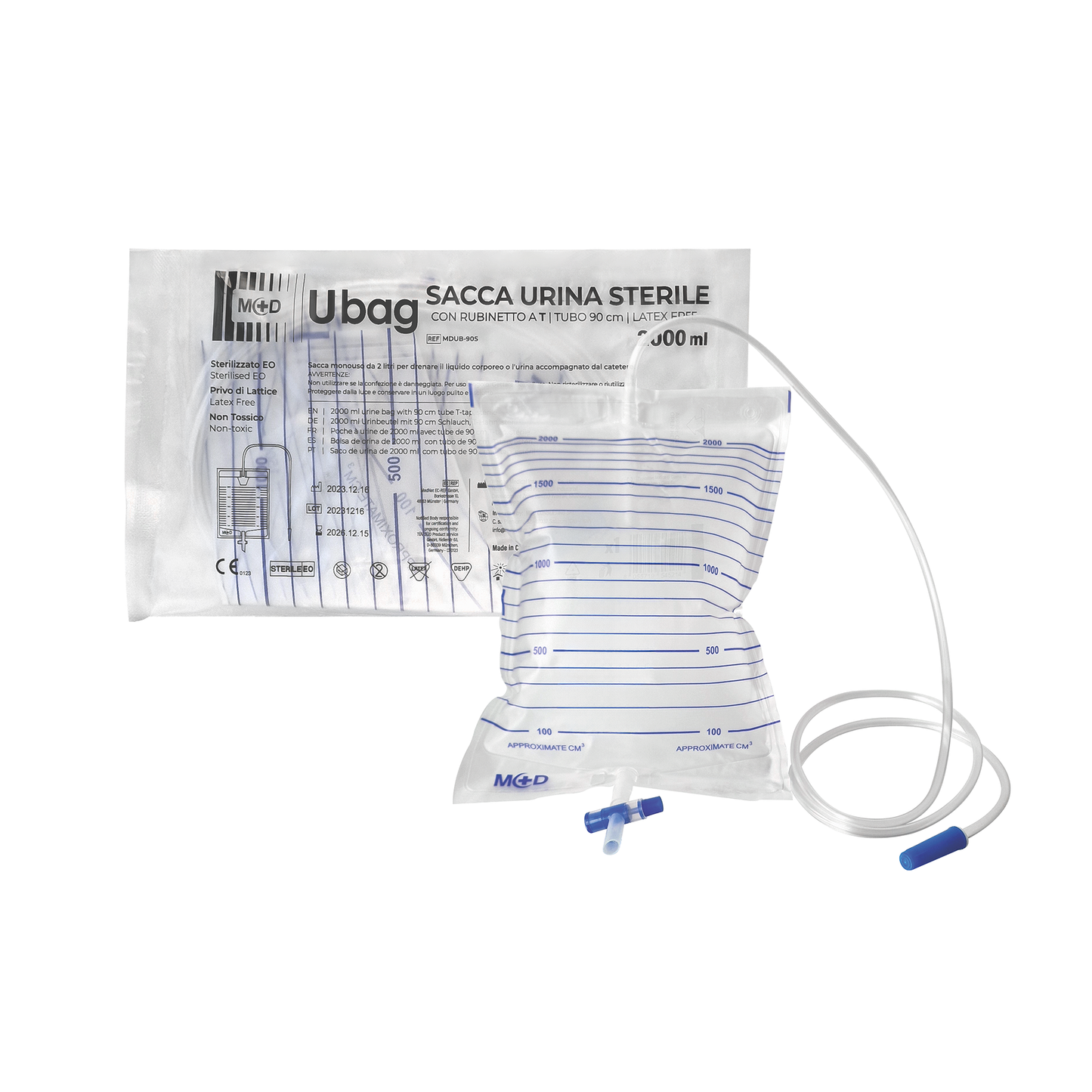 UBAG STERILE - Sacca per urina sterile con rubinetto a T - Varie dimensioni - Confezione da 10 pezzi