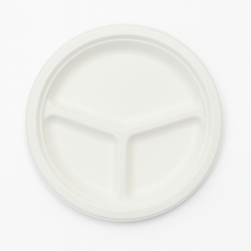 PIATTO ROTONDO TRISCOMPARTO IN POLPA BIANCO CM.26 CF.50 PZ.