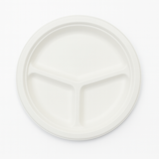 PIATTO ROTONDO TRISCOMPARTO IN POLPA BIANCO CM.26 CF.50 PZ.
