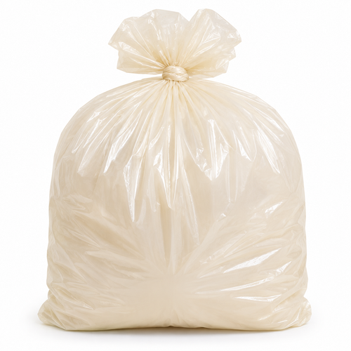 SACCO PER RIFIUTI CON SOFFIETTO IN LDPE RIGENERATO 80x100 cm - BIANCO AMBRATO - SCATOLA DA 155 PEZZI