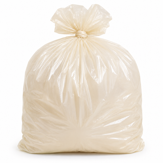 SACCO PER RIFIUTI CON SOFFIETTO IN LDPE RIGENERATO 80x100 cm - BIANCO AMBRATO - SCATOLA DA 155 PEZZI