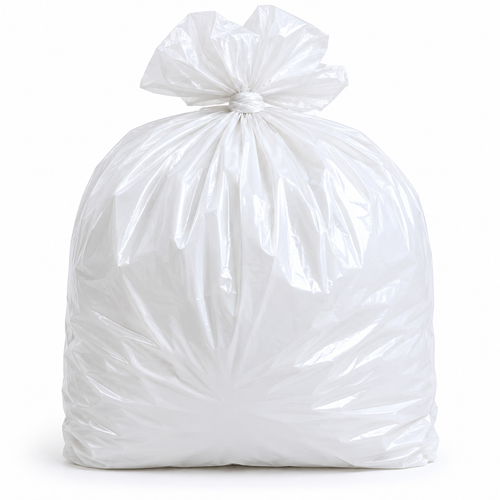SACCO PER RIFIUTI CON SOFFIETTO IN LDPE RIGENERATO 90x120 cm 180 gr - BIANCO LATTE - SCATOLA DA 20 KG