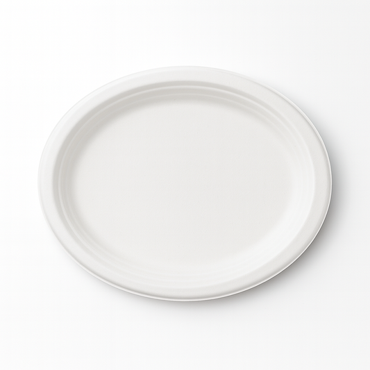 PIATTO OVALE IN POLPA BIANCO CM.32X25 CF.50 PZ.