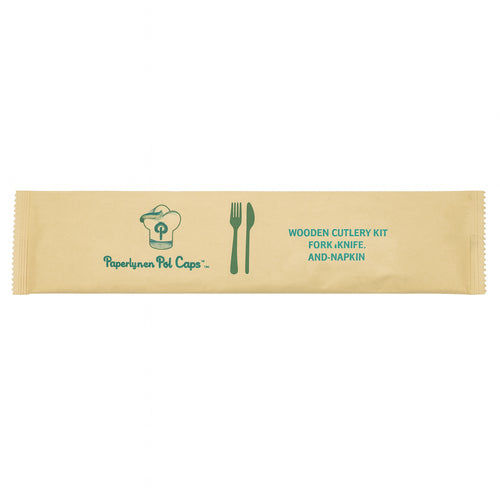PAPERLYNEN - KIT LEGNO FORCHETTA+COLTELLO+TOVAGLIOLO 33X33 CM.22X22 CF.50 PZ.