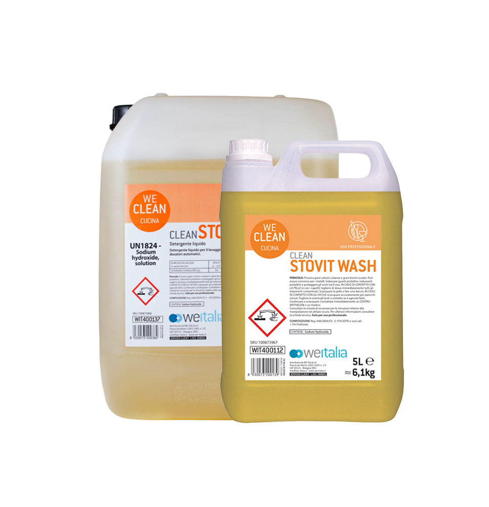 WE CLEAN STOVIT WASH Detergente liquido per il lavaggio di stoviglie e bicchieri in lavastoviglie dotate di dosatori automatici - FORMATI lt 20 e lt 5