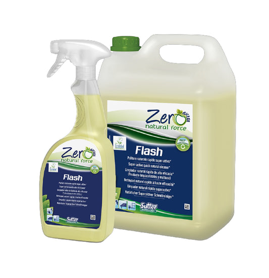 SUTTER - FLASH ECOLABEL - Pulitore rapido ad alta efficacia su macchie di inchiostro, pennarelli e macchie di grasso vegetale o minerale. Formati lt 5 e lt 0,75